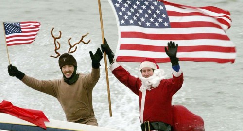 Man Dressed As Santa Water-Skies The Potomac River